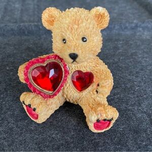 Valentine’s Teddy Bear with Jeweled Ruby Red Heart Accents